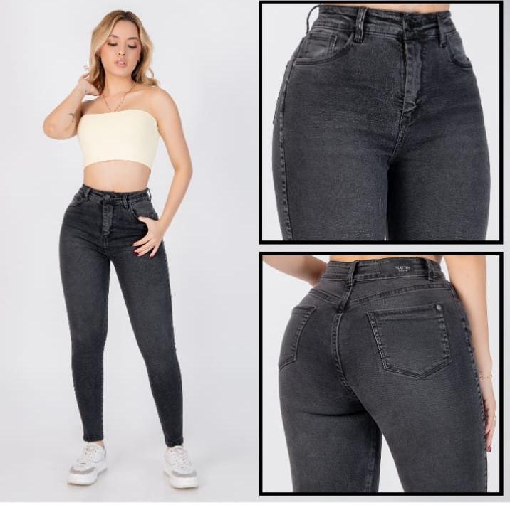 JEAN CLASICO STRECH TIRO ALTO SKINNI NEGRO HUMO REF 2603
