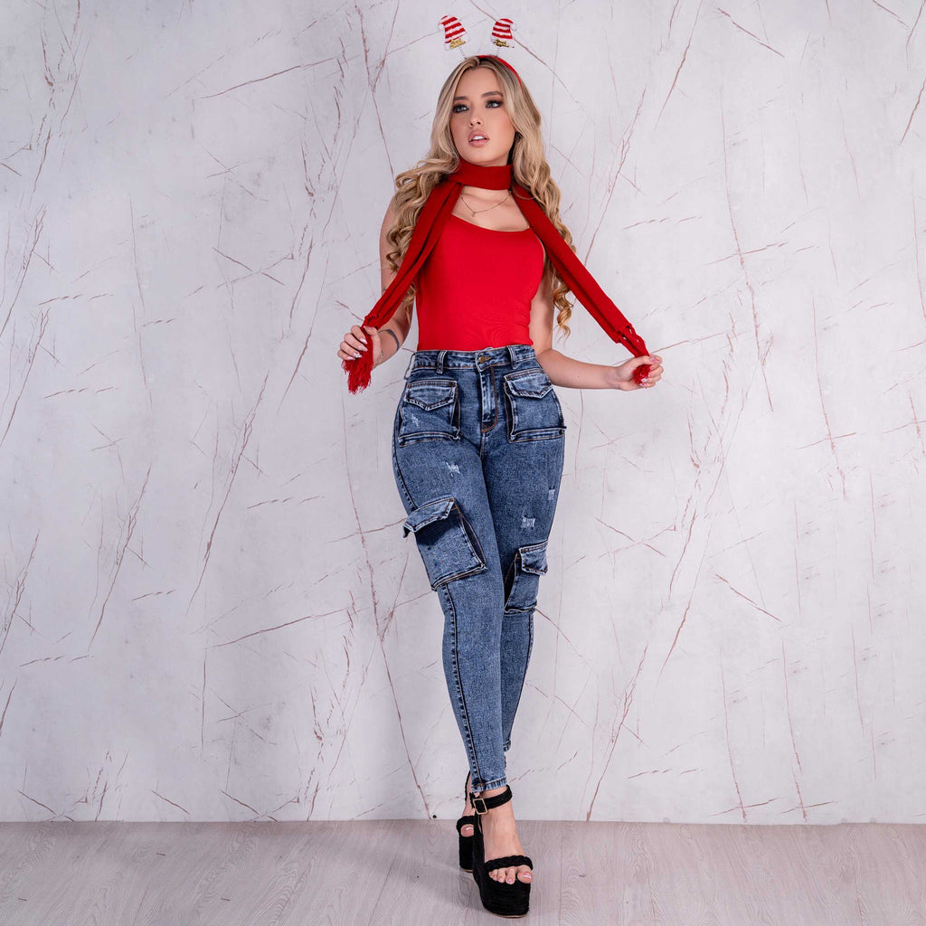 JEAN CARGO STRECH TIRO ALTO 1095